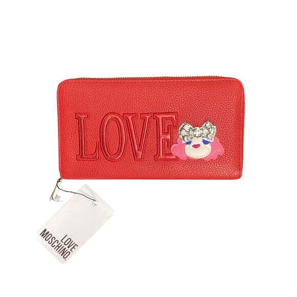Love Moschino Handbags - NWT Love Moschino Women’s Wallet Zipper Doll Face Decor Rhinestones Red